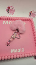 Pink fluffy heart keyring