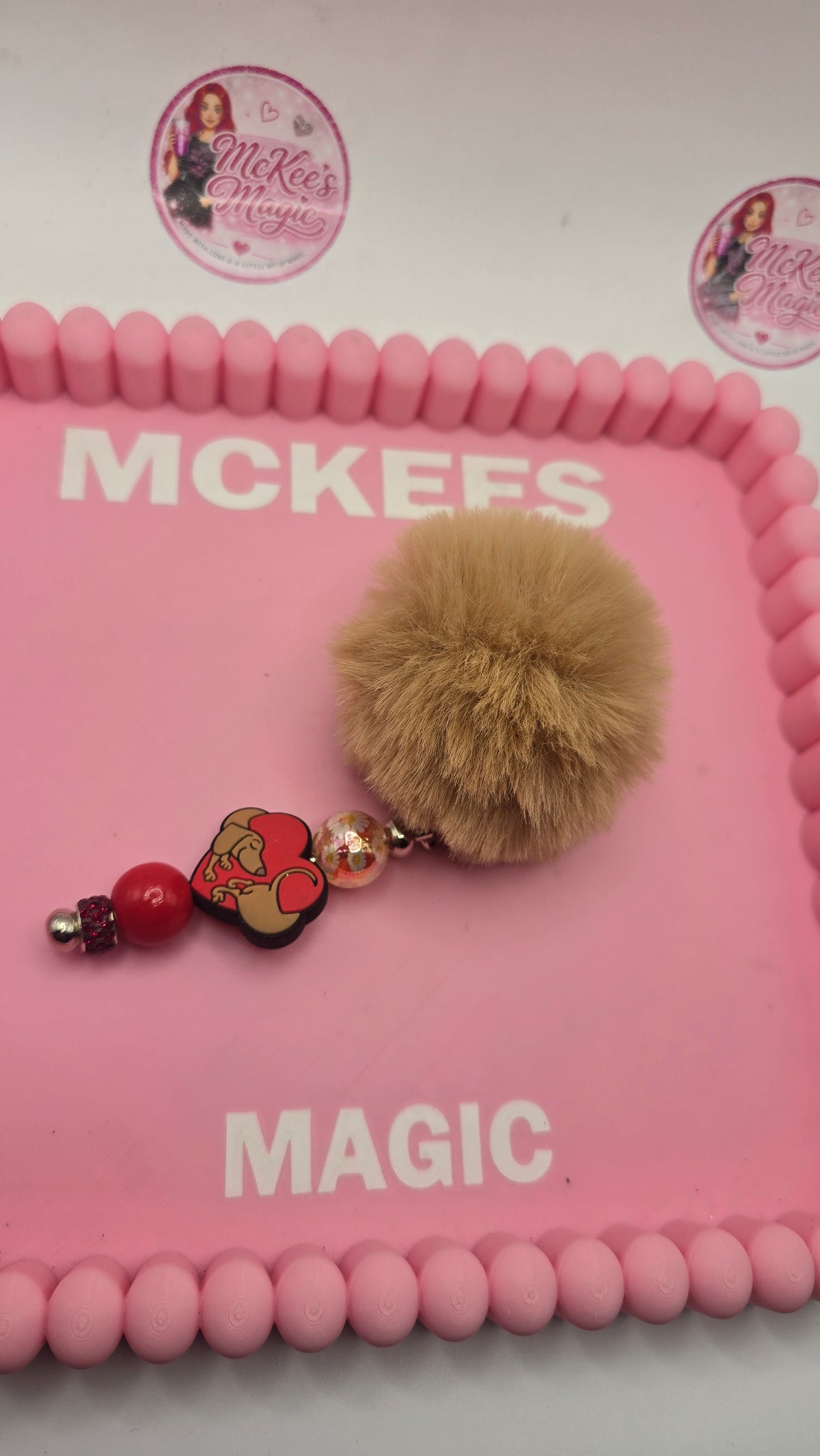Fluffy sausage dog keyring
