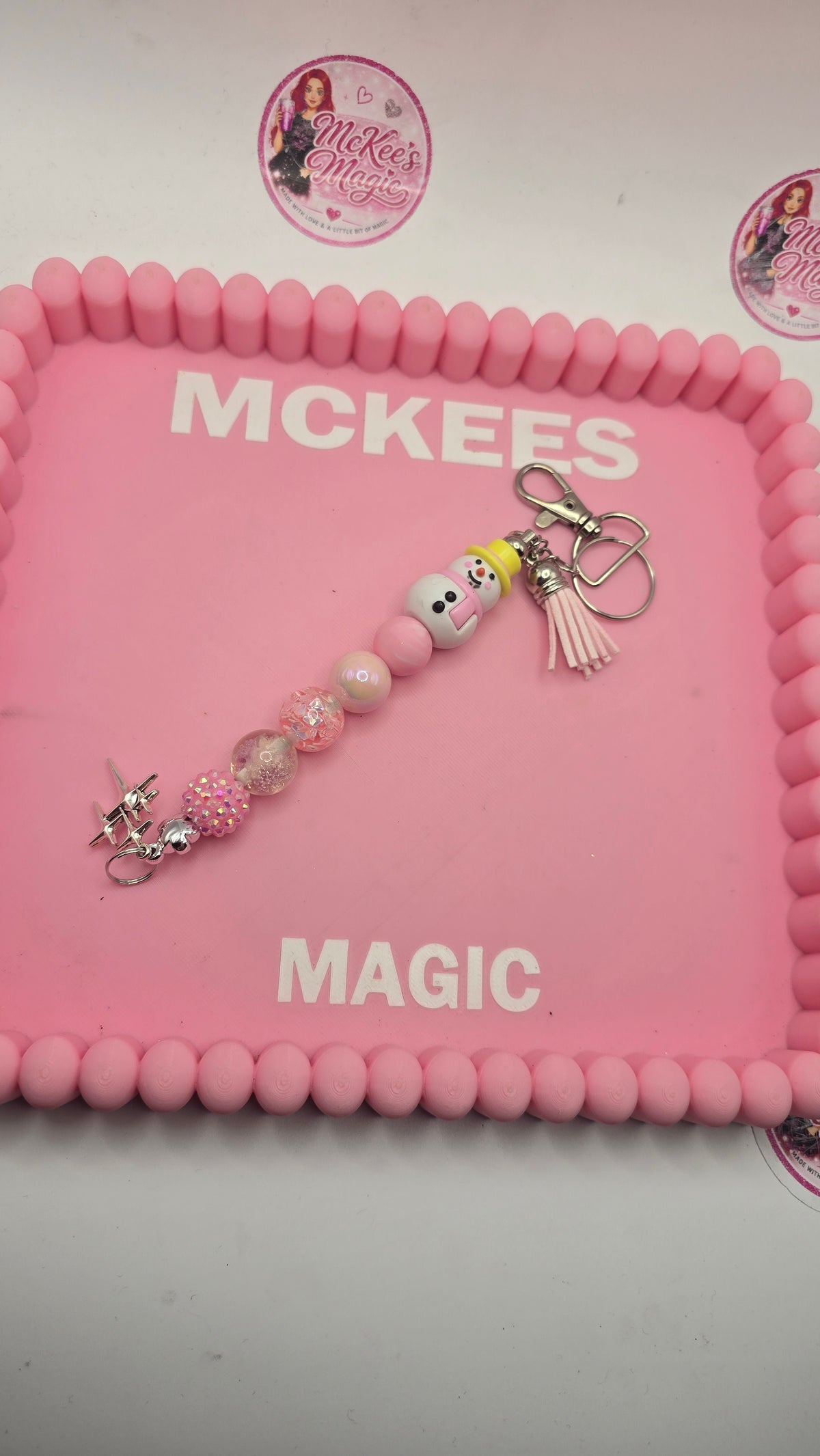 Pink snowman bag charm